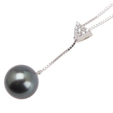 K18WG ホワイトゴールド 黒蝶真珠11.4mm ダイヤ0.09ct ベネチアンチェーン ネックレス レディース 【中古】